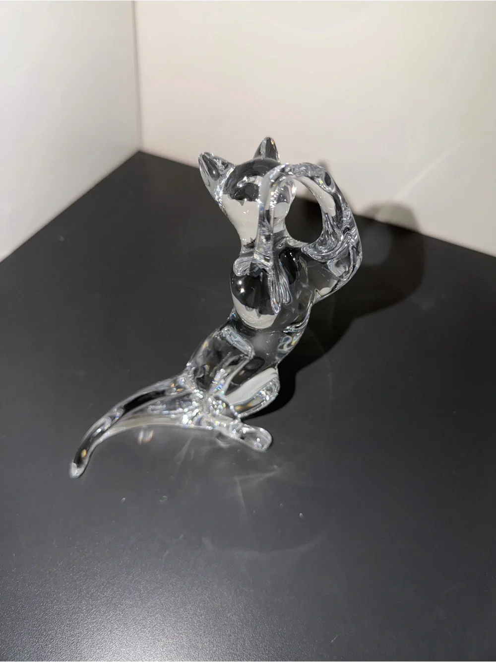 Baccarat France Clear Crystal Acrobatic Playing Cat Figurine Animal